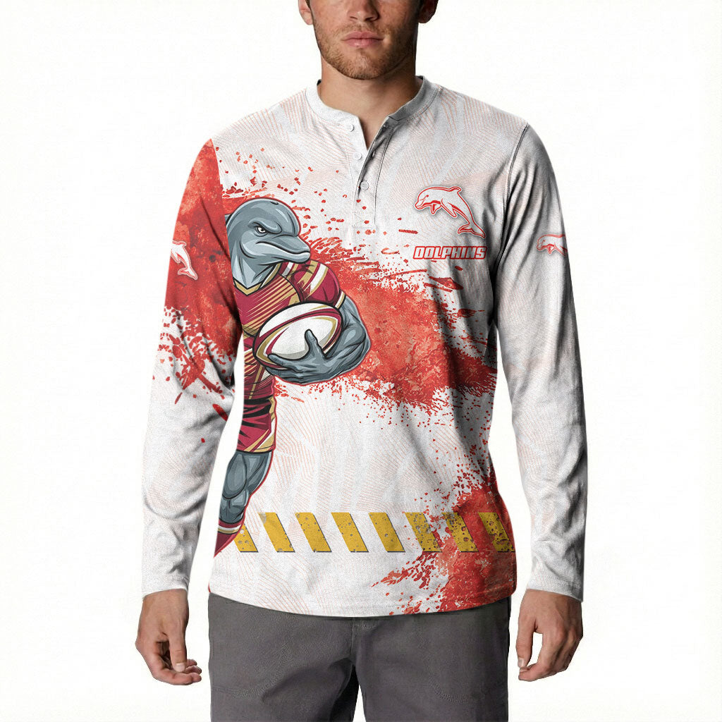 Personalised Dolphins Rugby Button Sweatshirt Dolphin Mascot - Sporty Splash Art Style
