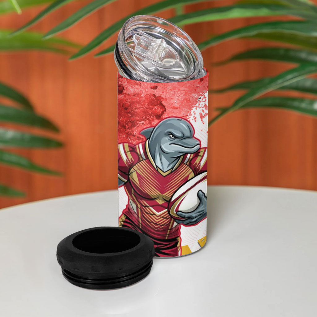 Personalised Dolphins Rugby 4 in 1 Can Cooler Tumbler Dolphin Mascot - Sporty Splash Art Style