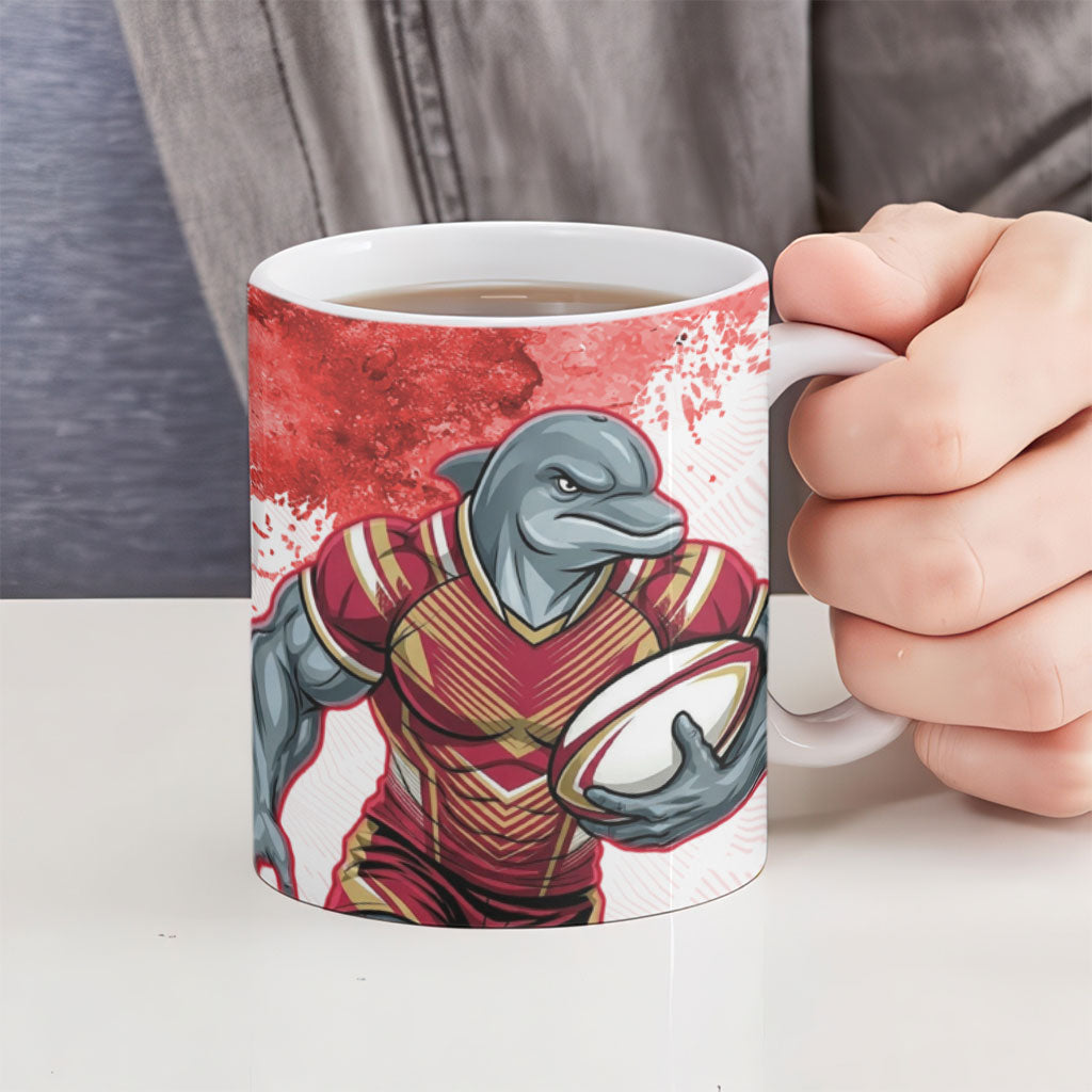 Personalised Dolphins Rugby Ceramic Mug Dolphin Mascot - Sporty Splash Art Style