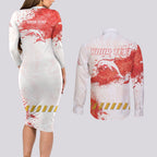 Personalised Dolphins Rugby Couples Matching Long Sleeve Bodycon Dress and Long Sleeve Button Shirt Dolphin Mascot - Sporty Splash Art Style
