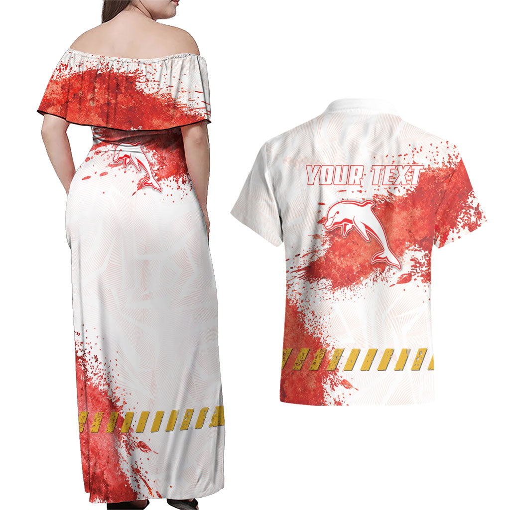 Personalised Dolphins Rugby Couples Matching Off Shoulder Maxi Dress and Hawaiian Shirt Dolphin Mascot - Sporty Splash Art Style