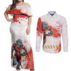 Personalised Dolphins Rugby Couples Matching Off Shoulder Maxi Dress and Long Sleeve Button Shirt Dolphin Mascot - Sporty Splash Art Style