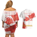 Personalised Dolphins Rugby Couples Matching Off Shoulder Short Dress and Hawaiian Shirt Dolphin Mascot - Sporty Splash Art Style
