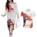 Personalised Dolphins Rugby Couples Matching Off The Shoulder Long Sleeve Dress and Hawaiian Shirt Dolphin Mascot - Sporty Splash Art Style
