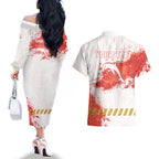 Personalised Dolphins Rugby Couples Matching Off The Shoulder Long Sleeve Dress and Hawaiian Shirt Dolphin Mascot - Sporty Splash Art Style