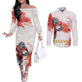 Personalised Dolphins Rugby Couples Matching Off The Shoulder Long Sleeve Dress and Long Sleeve Button Shirt Dolphin Mascot - Sporty Splash Art Style