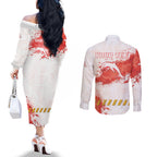 Personalised Dolphins Rugby Couples Matching Off The Shoulder Long Sleeve Dress and Long Sleeve Button Shirt Dolphin Mascot - Sporty Splash Art Style