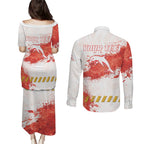 Personalised Dolphins Rugby Couples Matching Puletasi and Long Sleeve Button Shirt Dolphin Mascot - Sporty Splash Art Style