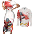 Personalised Dolphins Rugby Couples Matching Short Sleeve Bodycon Dress and Long Sleeve Button Shirt Dolphin Mascot - Sporty Splash Art Style
