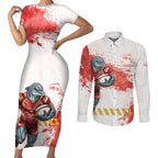 Personalised Dolphins Rugby Couples Matching Short Sleeve Bodycon Dress and Long Sleeve Button Shirt Dolphin Mascot - Sporty Splash Art Style