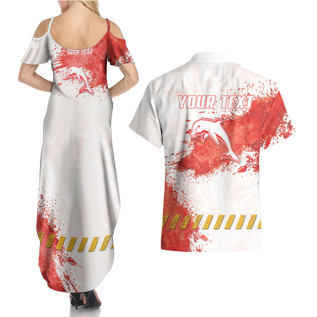 Personalised Dolphins Rugby Couples Matching Summer Maxi Dress and Hawaiian Shirt Dolphin Mascot - Sporty Splash Art Style