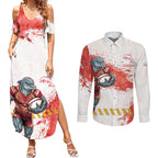 Personalised Dolphins Rugby Couples Matching Summer Maxi Dress and Long Sleeve Button Shirt Dolphin Mascot - Sporty Splash Art Style