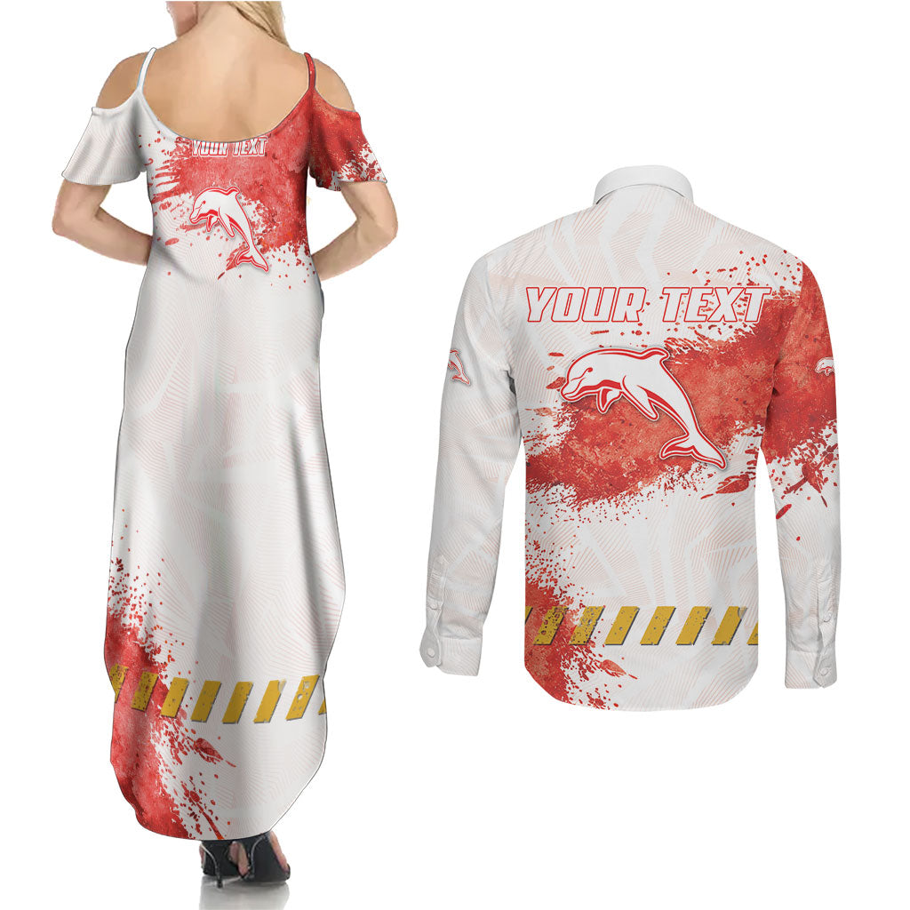 Personalised Dolphins Rugby Couples Matching Summer Maxi Dress and Long Sleeve Button Shirt Dolphin Mascot - Sporty Splash Art Style
