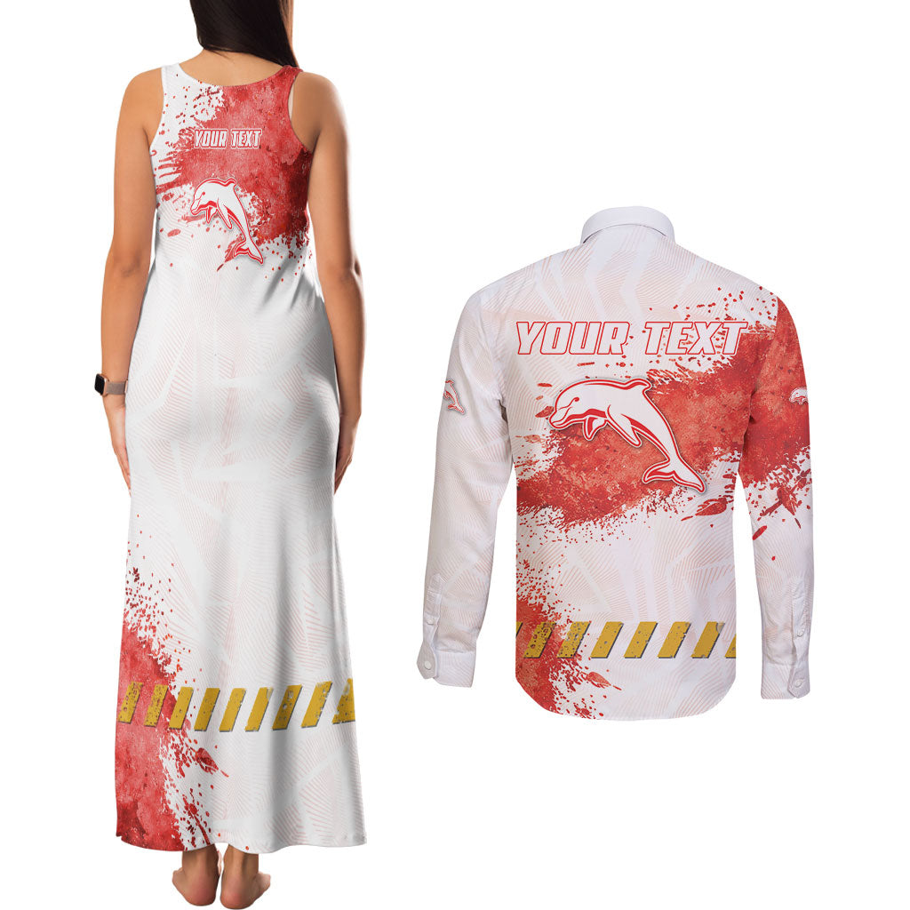Personalised Dolphins Rugby Couples Matching Tank Maxi Dress and Long Sleeve Button Shirt Dolphin Mascot - Sporty Splash Art Style