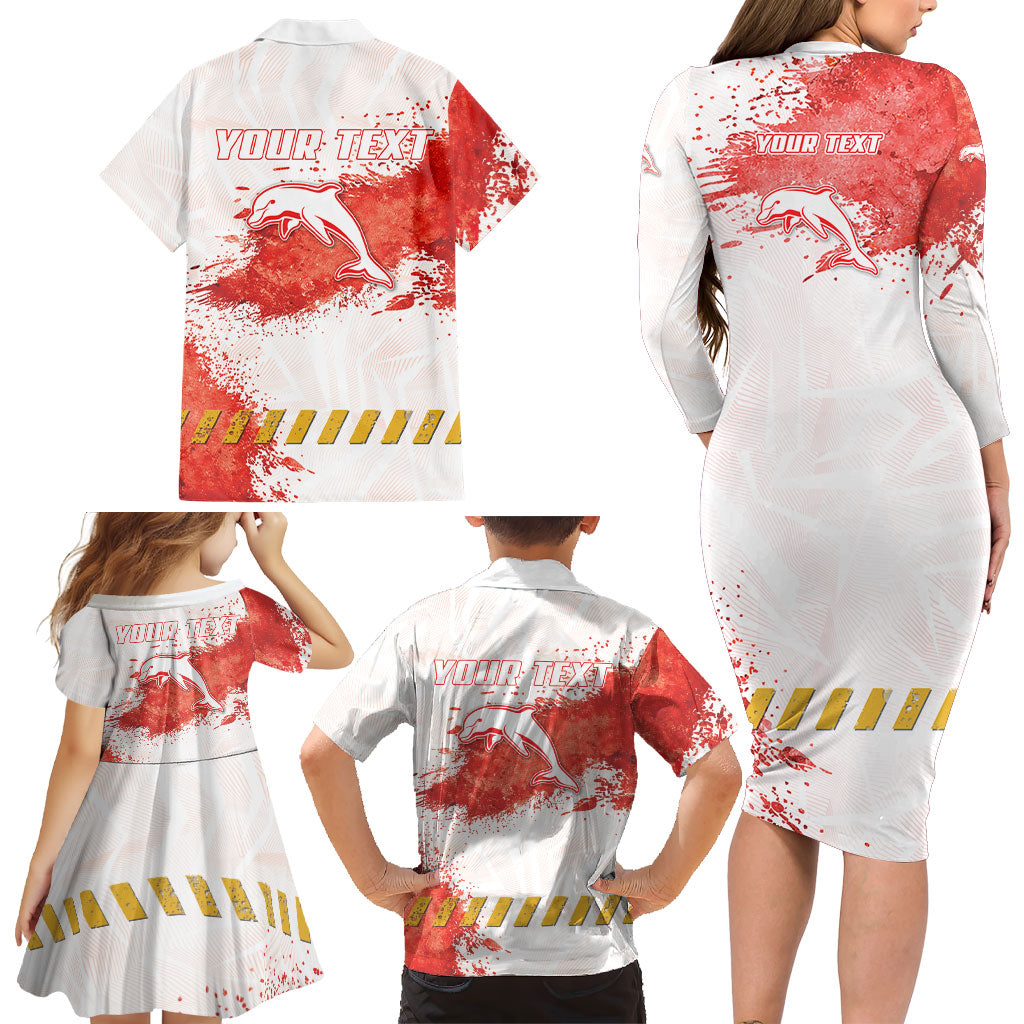 Personalised Dolphins Rugby Family Matching Long Sleeve Bodycon Dress and Hawaiian Shirt Dolphin Mascot - Sporty Splash Art Style