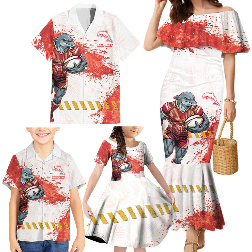 Personalised Dolphins Rugby Family Matching Mermaid Dress and Hawaiian Shirt Dolphin Mascot - Sporty Splash Art Style