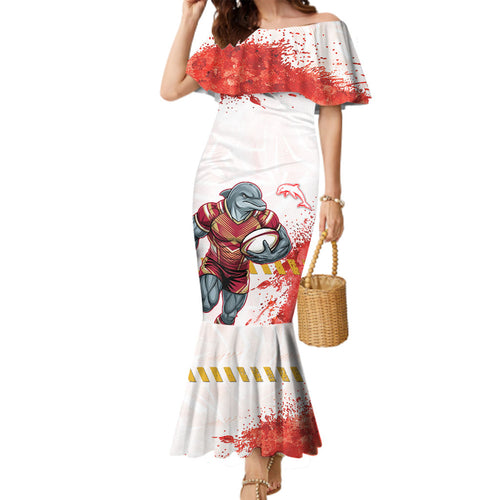 Personalised Dolphins Rugby Family Matching Mermaid Dress and Hawaiian Shirt Dolphin Mascot - Sporty Splash Art Style