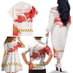 Personalised Dolphins Rugby Family Matching Off The Shoulder Long Sleeve Dress and Hawaiian Shirt Dolphin Mascot - Sporty Splash Art Style
