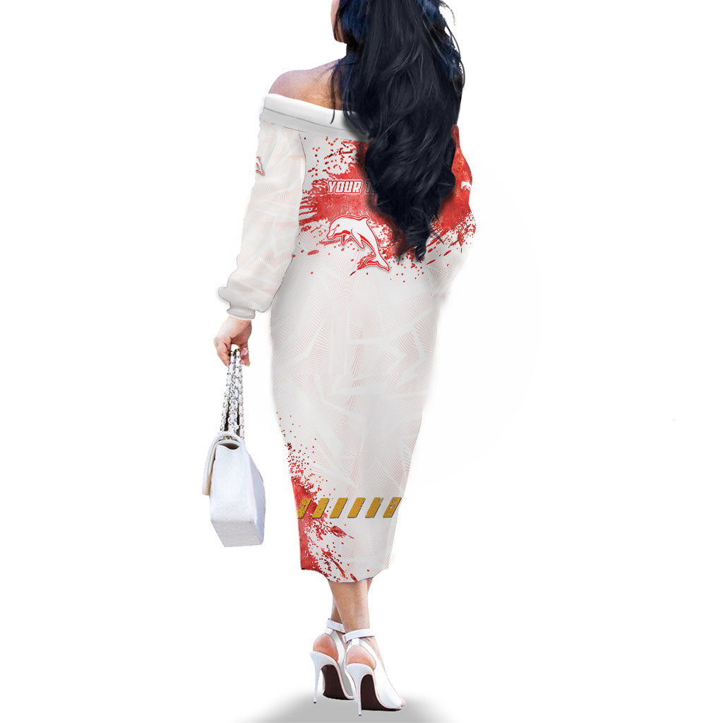 Personalised Dolphins Rugby Family Matching Off The Shoulder Long Sleeve Dress and Hawaiian Shirt Dolphin Mascot - Sporty Splash Art Style