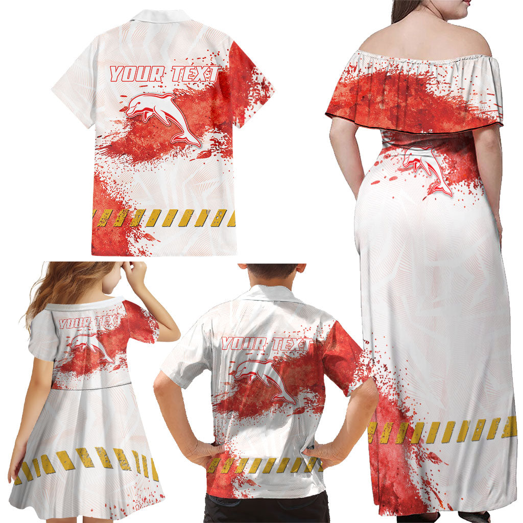 Personalised Dolphins Rugby Family Matching Off Shoulder Maxi Dress and Hawaiian Shirt Dolphin Mascot - Sporty Splash Art Style