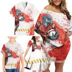 Personalised Dolphins Rugby Family Matching Off Shoulder Short Dress and Hawaiian Shirt Dolphin Mascot - Sporty Splash Art Style