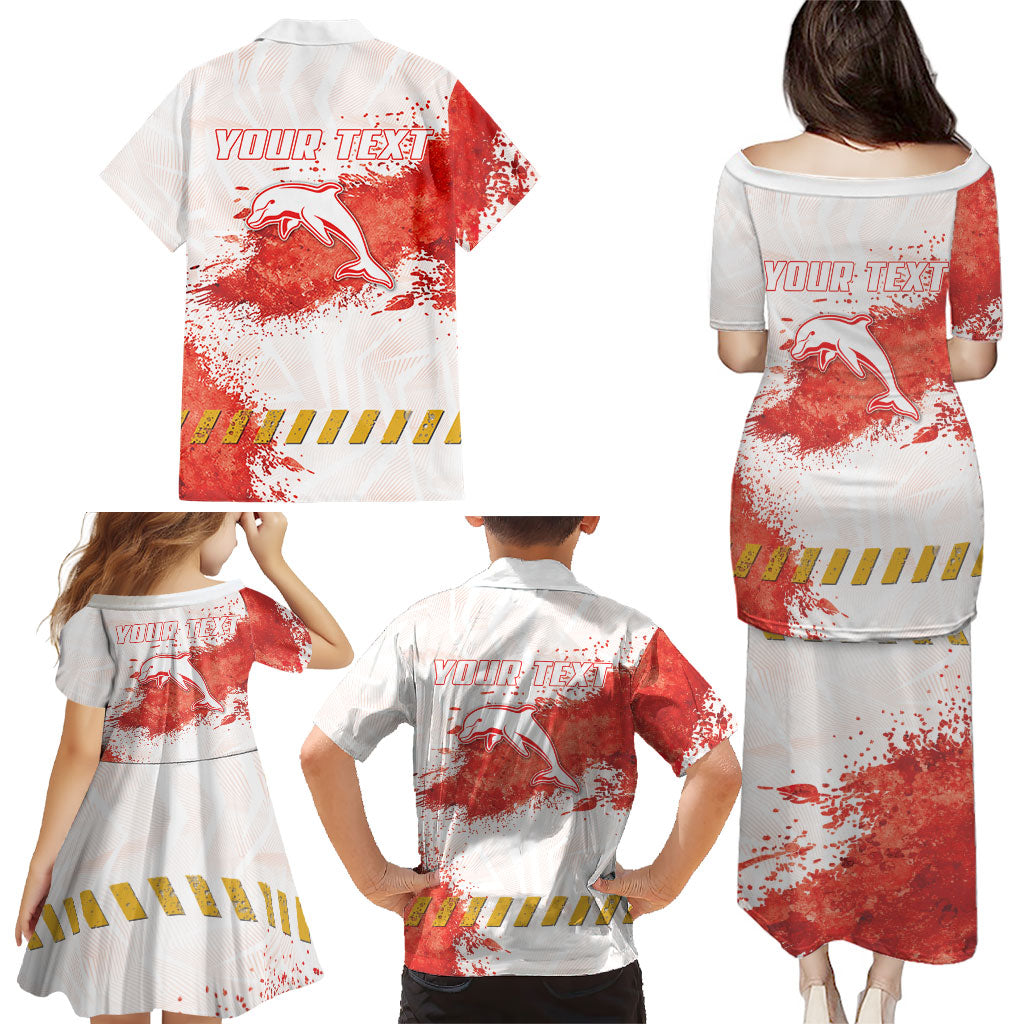 Personalised Dolphins Rugby Family Matching Puletasi and Hawaiian Shirt Dolphin Mascot - Sporty Splash Art Style