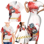 Personalised Dolphins Rugby Family Matching Short Sleeve Bodycon Dress and Hawaiian Shirt Dolphin Mascot - Sporty Splash Art Style