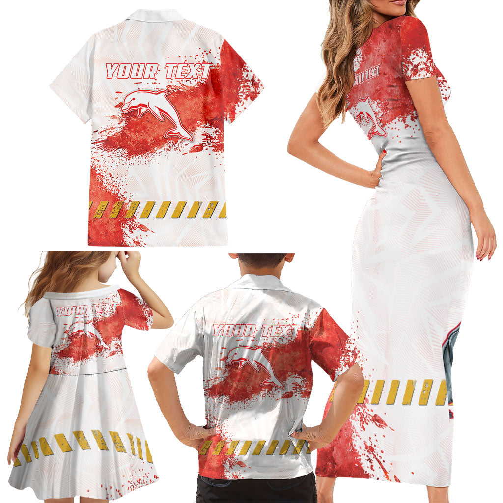Personalised Dolphins Rugby Family Matching Short Sleeve Bodycon Dress and Hawaiian Shirt Dolphin Mascot - Sporty Splash Art Style