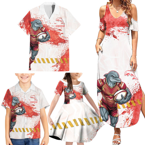 Personalised Dolphins Rugby Family Matching Summer Maxi Dress and Hawaiian Shirt Dolphin Mascot - Sporty Splash Art Style