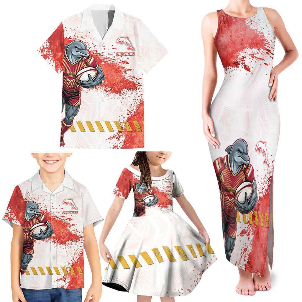 Personalised Dolphins Rugby Family Matching Tank Maxi Dress and Hawaiian Shirt Dolphin Mascot - Sporty Splash Art Style