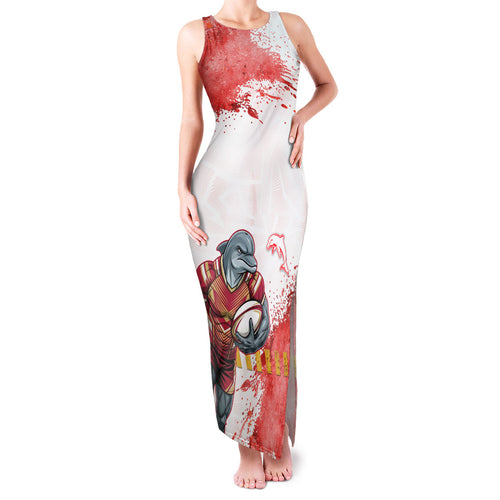 Personalised Dolphins Rugby Family Matching Tank Maxi Dress and Hawaiian Shirt Dolphin Mascot - Sporty Splash Art Style