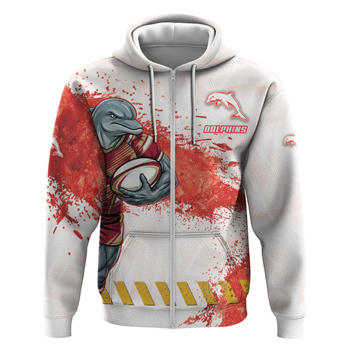 Personalised Dolphins Rugby Hoodie Dolphin Mascot - Sporty Splash Art Style