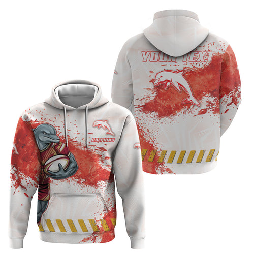 Personalised Dolphins Rugby Hoodie Dolphin Mascot - Sporty Splash Art Style