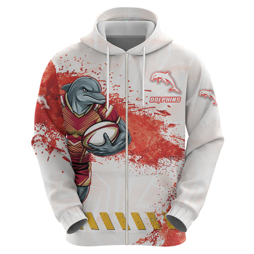 Personalised Dolphins Rugby Hoodie Dolphin Mascot - Sporty Splash Art Style