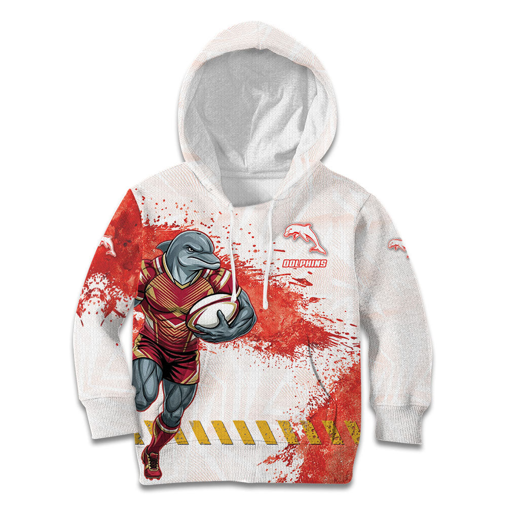 Personalised Dolphins Rugby Kid Hoodie Dolphin Mascot - Sporty Splash Art Style