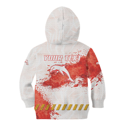 Personalised Dolphins Rugby Kid Hoodie Dolphin Mascot - Sporty Splash Art Style