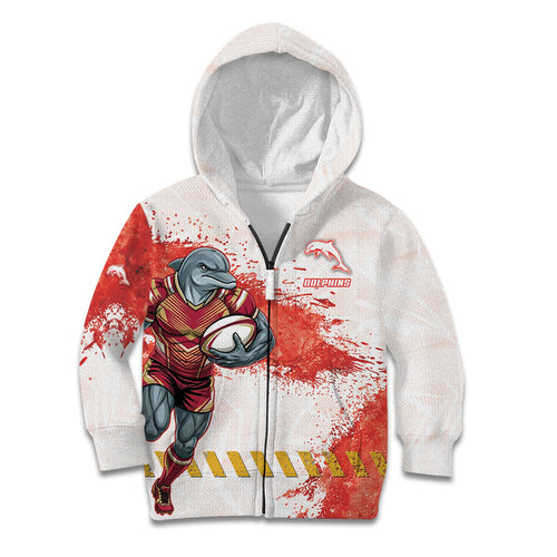 Personalised Dolphins Rugby Kid Hoodie Dolphin Mascot - Sporty Splash Art Style