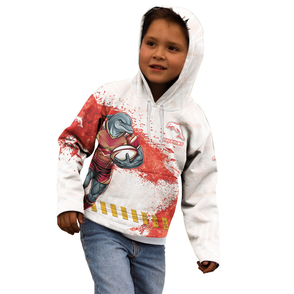 Personalised Dolphins Rugby Kid Hoodie Dolphin Mascot - Sporty Splash Art Style