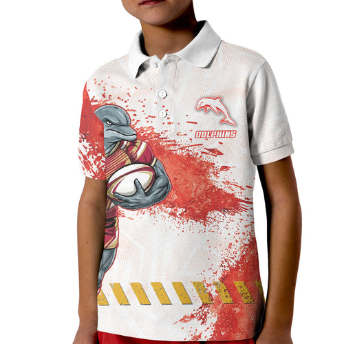 Personalised Dolphins Rugby Kid Polo Shirt Dolphin Mascot - Sporty Splash Art Style