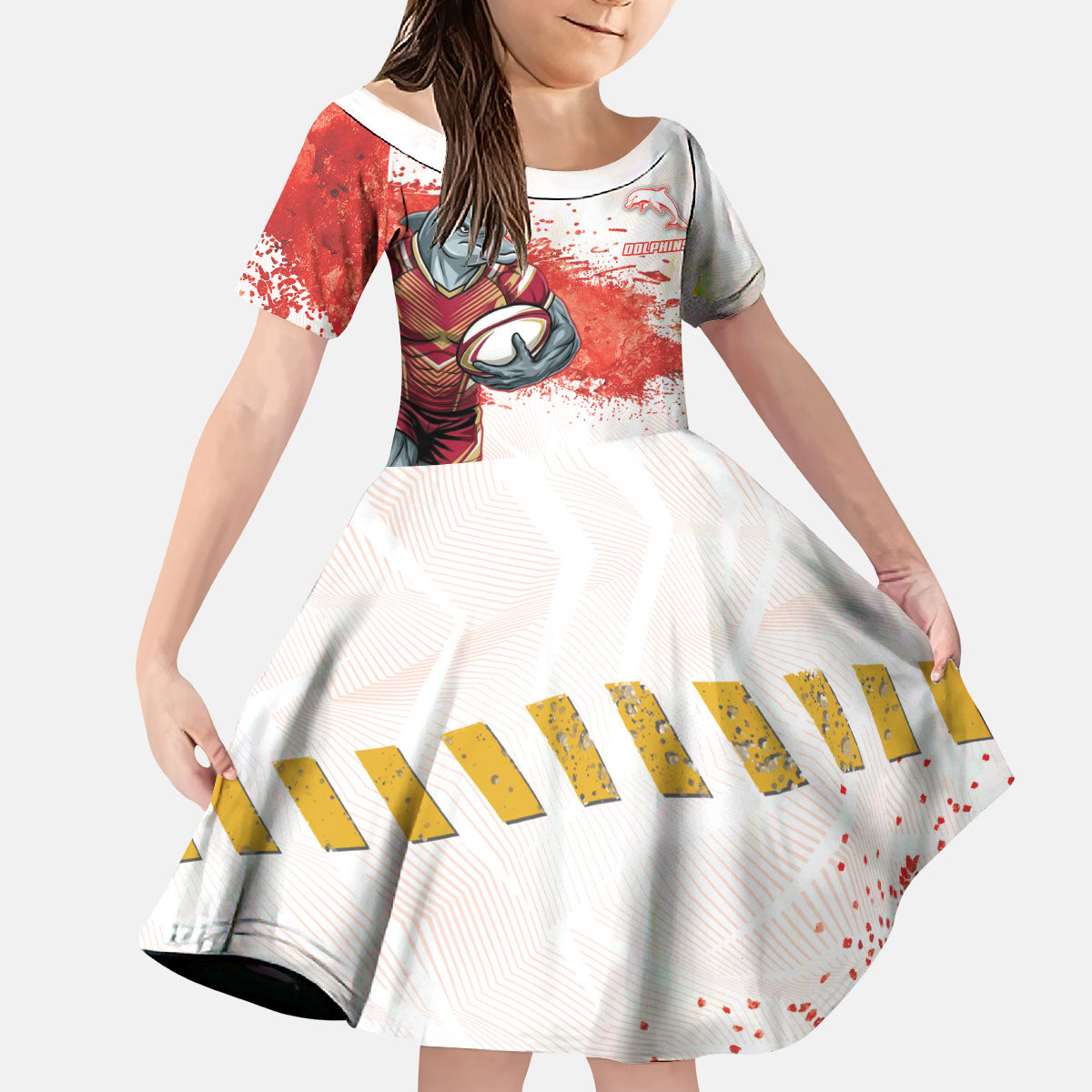 Personalised Dolphins Rugby Kid Short Sleeve Dress Dolphin Mascot - Sporty Splash Art Style