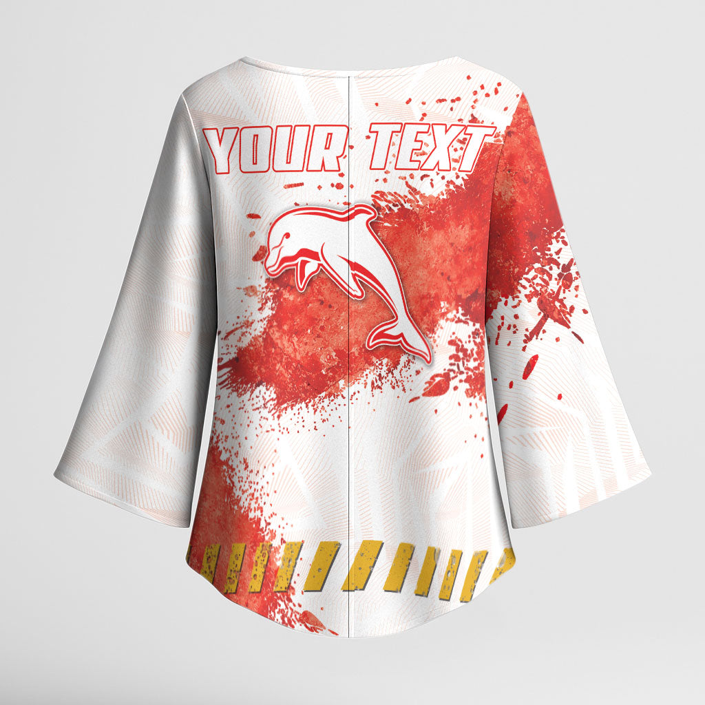 Personalised Dolphins Rugby Kimono Sleeve Blouse Dolphin Mascot - Sporty Splash Art Style