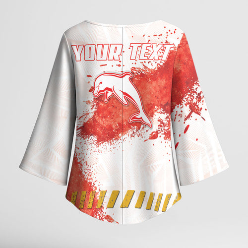 Personalised Dolphins Rugby Kimono Sleeve Blouse Dolphin Mascot - Sporty Splash Art Style