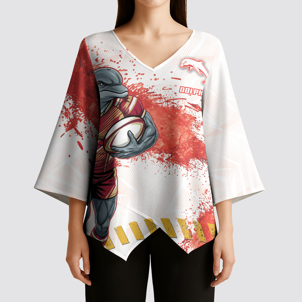 Personalised Dolphins Rugby Kimono Sleeve Blouse Dolphin Mascot - Sporty Splash Art Style