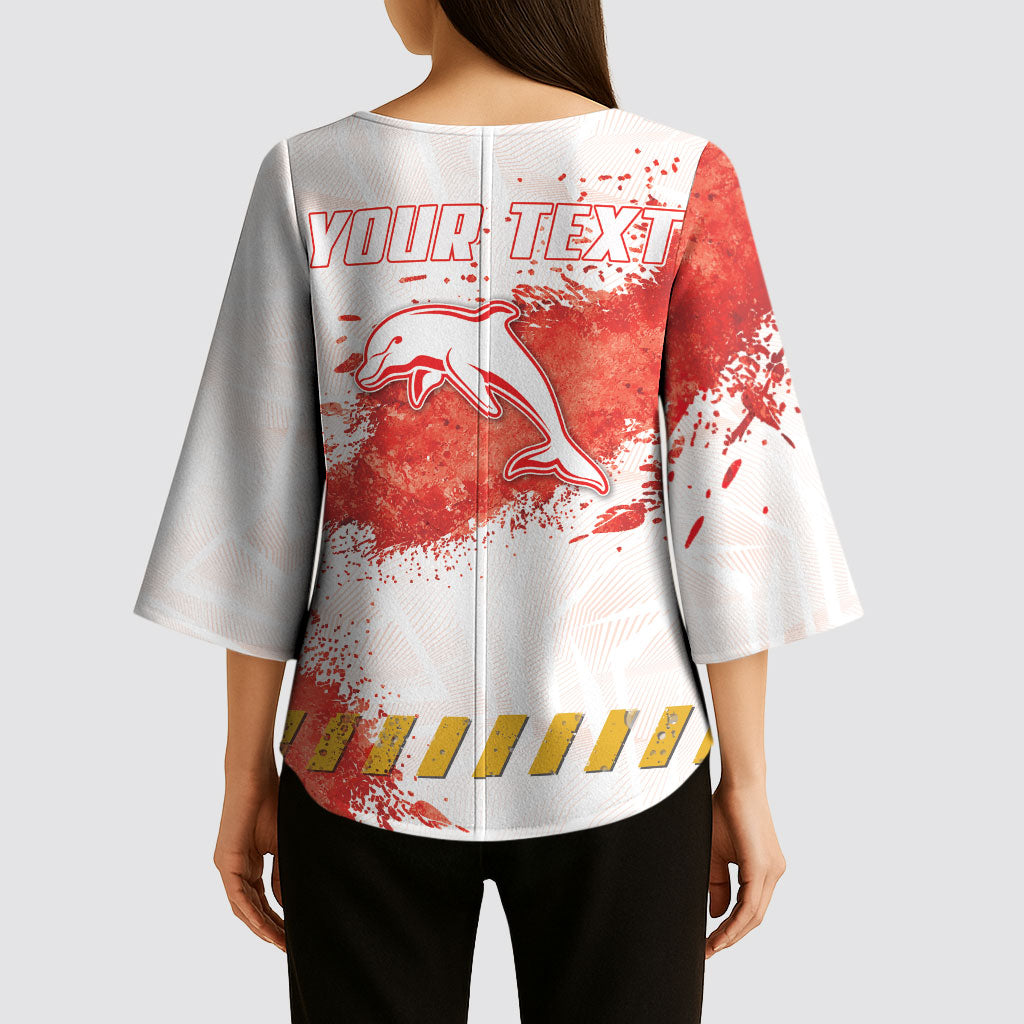 Personalised Dolphins Rugby Kimono Sleeve Blouse Dolphin Mascot - Sporty Splash Art Style