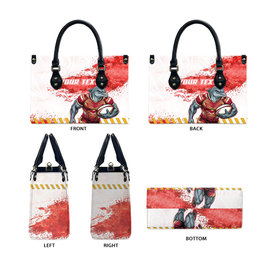 Personalised Dolphins Rugby Leather Bag Dolphin Mascot - Sporty Splash Art Style