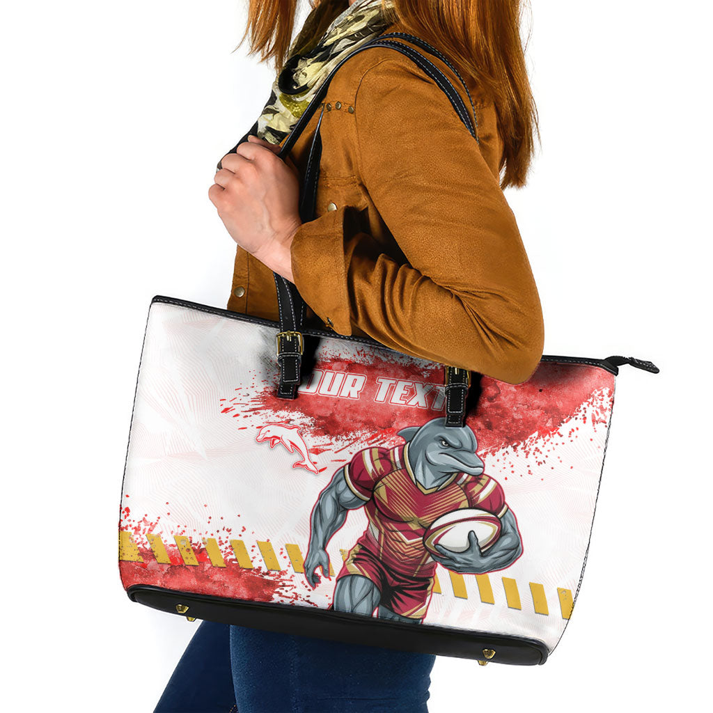 Personalised Dolphins Rugby Leather Tote Bag Dolphin Mascot - Sporty Splash Art Style