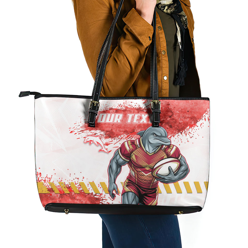Personalised Dolphins Rugby Leather Tote Bag Dolphin Mascot - Sporty Splash Art Style