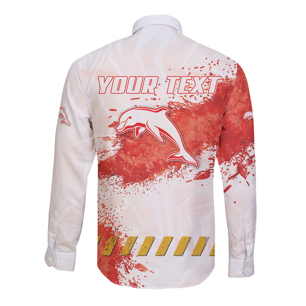 Personalised Dolphins Rugby Long Sleeve Button Shirt Dolphin Mascot - Sporty Splash Art Style