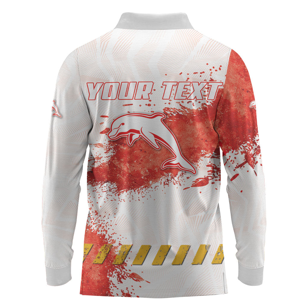 Personalised Dolphins Rugby Long Sleeve Polo Shirt Dolphin Mascot - Sporty Splash Art Style