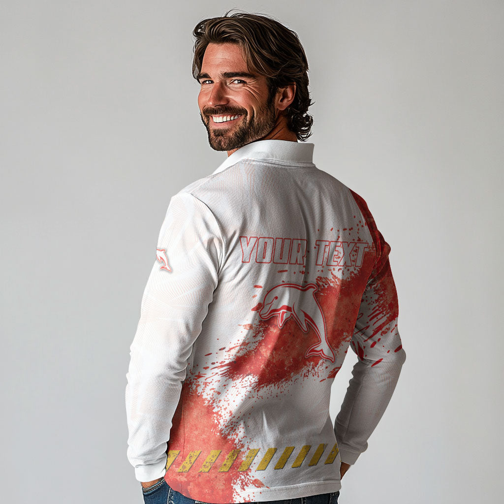 Personalised Dolphins Rugby Long Sleeve Polo Shirt Dolphin Mascot - Sporty Splash Art Style